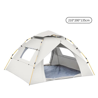 Beige 3-4 Person Lightweight Camping Tent (210*200*135cm) | UV Protection Silver Coated, Dual Doors & Windows