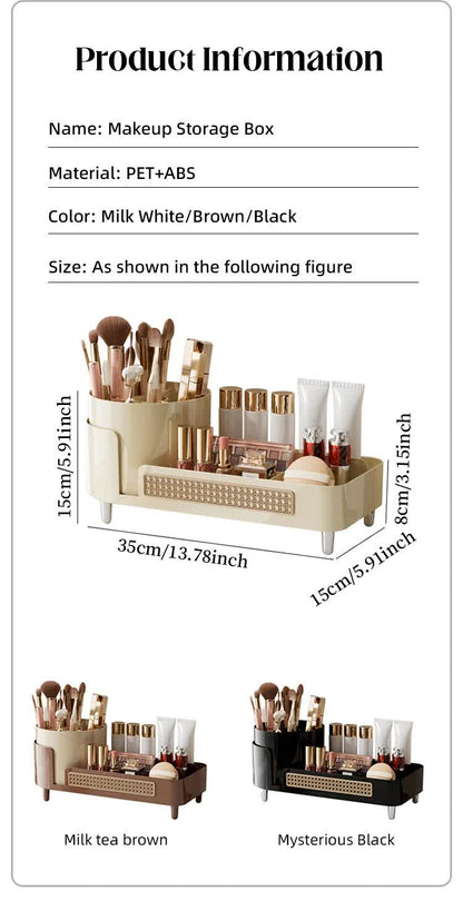 White Cosmetic Organizer - Rotating Desktop Makeup Brush Holder with Large Capacity Storage