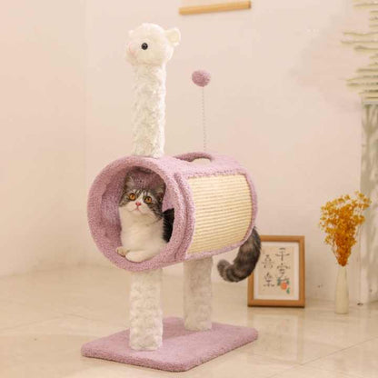 Yellow Chicken-Theme Cat Tree with Tunnel - Multi-Functional Cat Scratching Post and Playhouse