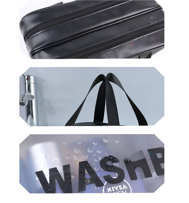 2PCS Dual-Layer Transparent PU Cosmetic Pouch - Wet and Dry Separation, Large size(31*15*20cm)- Black