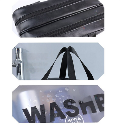 2PCS Dual-Layer Transparent PU Cosmetic Pouch - Wet and Dry Separation, Large size(31*15*20cm)- Black