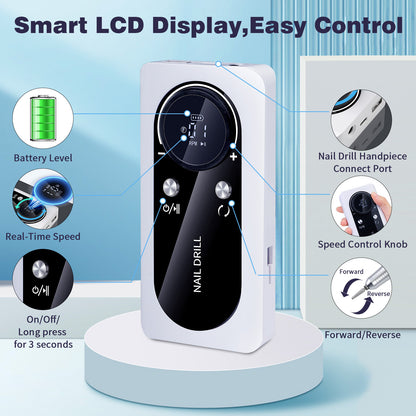 Pink+Blue Portable Electric Nail Drill - Rechargeable, Adjustable Speed, Low Vibration