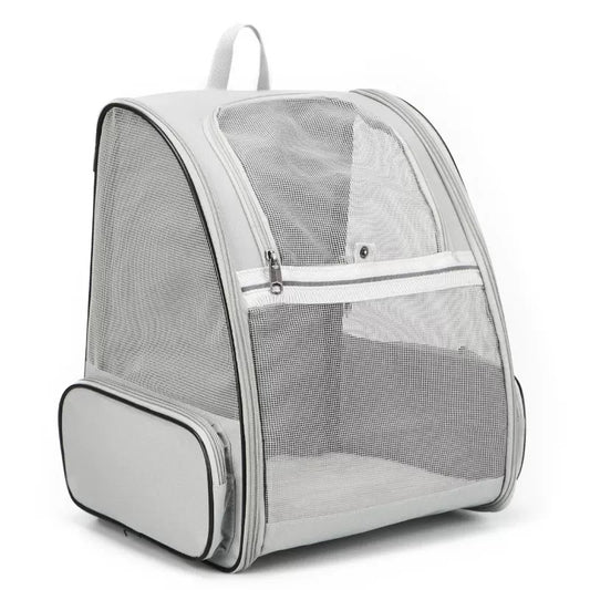 Gray Foldable Pet Carrier Backpack - Breathable Mesh Travel Bag for Cats & Small Dogs