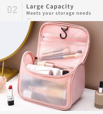 PVC Transparent Cosmetic Bag,Waterproof Portable Travel Organizer with Handle(Pink)