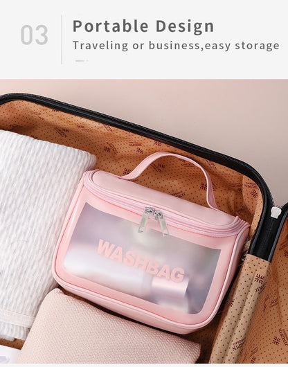 PVC Transparent Cosmetic Bag,Waterproof Portable Travel Organizer with Handle(Pink)