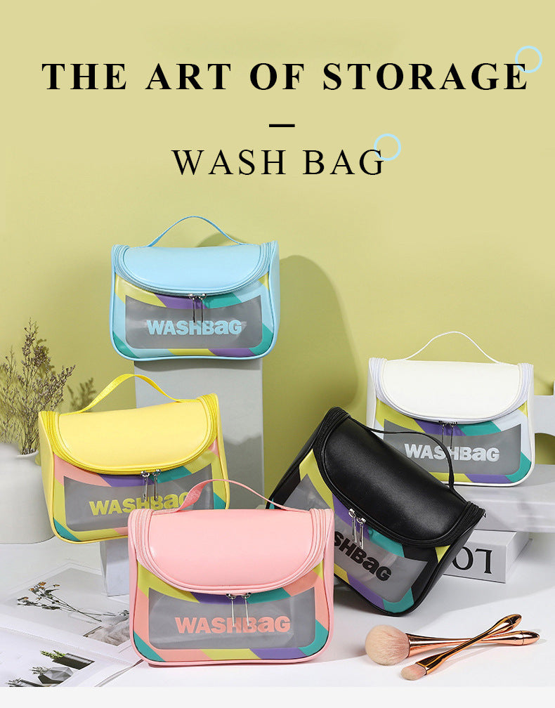 PVC Transparent Cosmetic Bag,Waterproof Portable Travel Organizer with Handle(Black)