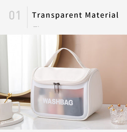 PVC Transparent Cosmetic Bag,Waterproof Portable Travel Organizer with Handle(Black)