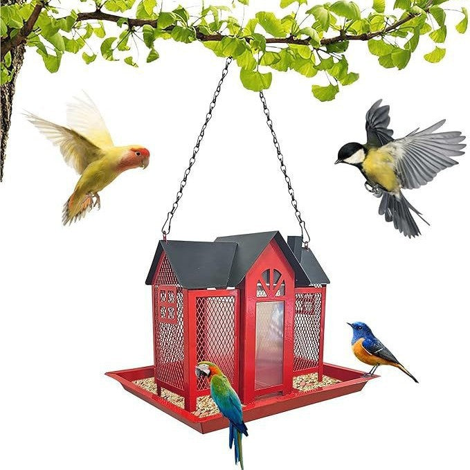 Charming House-Shaped Hanging Bird Feeder - Durable Metal Design for Wild Birds(yellow)