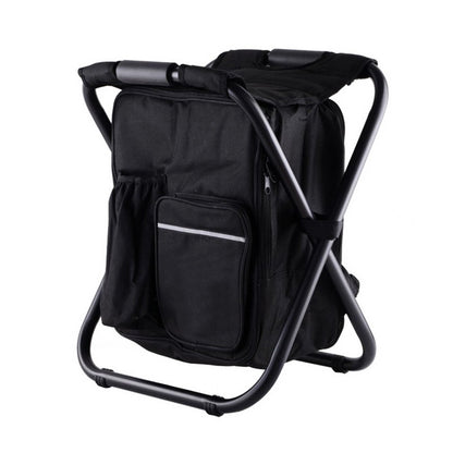 Black Insulated Cooler Backpack Chair - Foldable Stool for Picnics & BBQ
