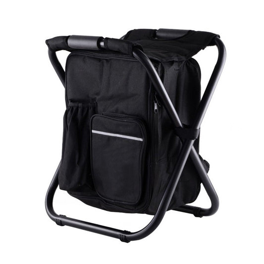 Black Insulated Cooler Backpack Chair - Foldable Stool for Picnics & BBQ
