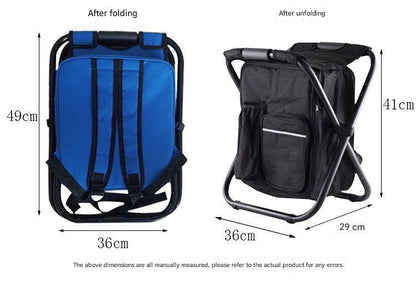 Black Insulated Cooler Backpack Chair - Foldable Stool for Picnics & BBQ