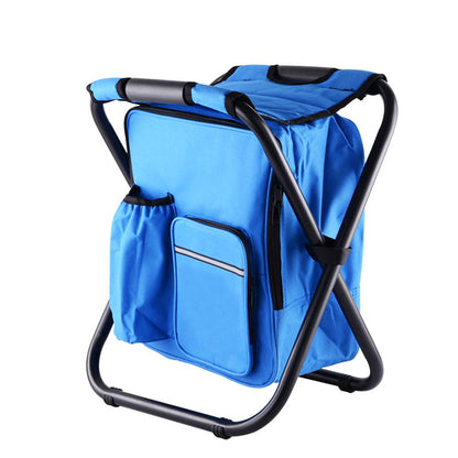 Blue Insulated Cooler Backpack Chair - Foldable Stool for Picnics & BBQ