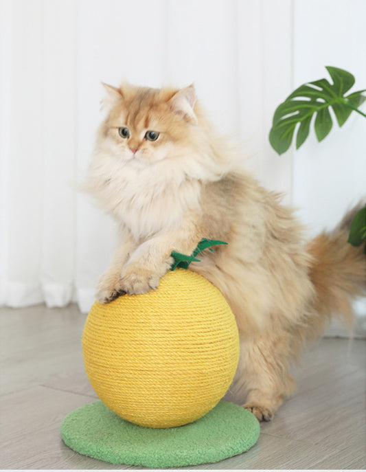 Yellow Pineapple And Green Base Fun Fruit Shaped Sisal Cat Scratcher Ball - Durable Scratching Toy with Stable Base