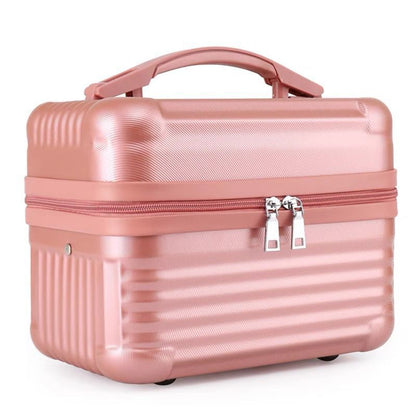 Pink Durable Hard Shell Makeup Travel Case - Large Capacity Portable Cosmetic Organizer Box with Handle
