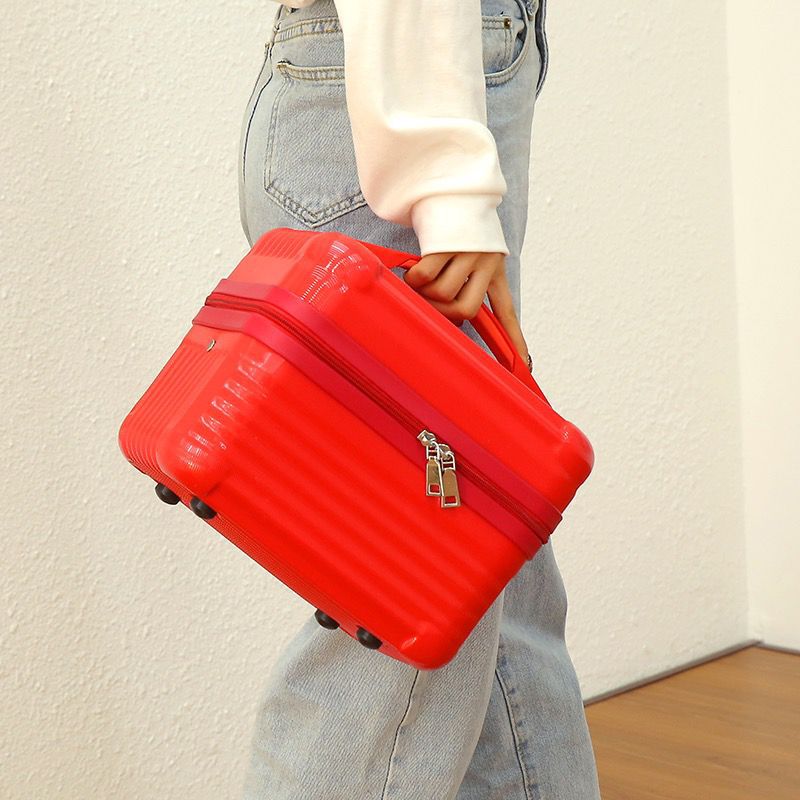 Red Durable Hard Shell Makeup Travel Case - Large Capacity Portable Cosmetic Organizer Box with Handle