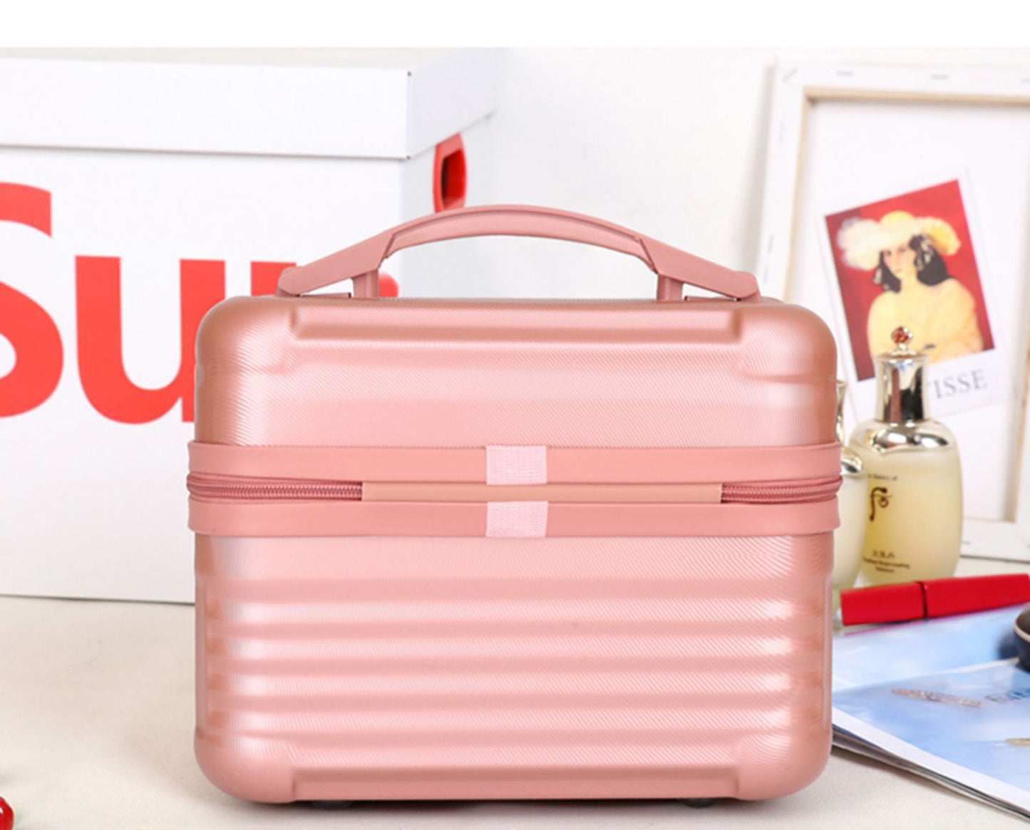 Yellow Leopard Pattern Durable Hard Shell Makeup Travel Case - Large Capacity Portable Cosmetic Organizer Box with Handle