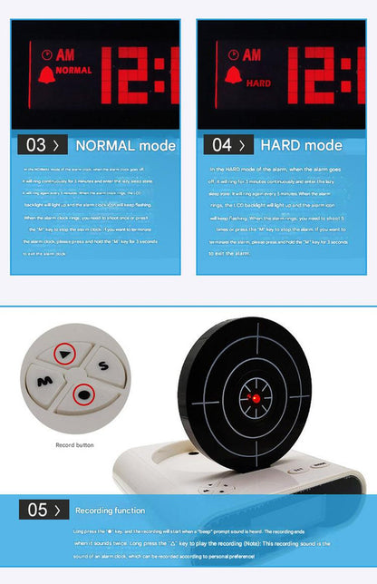 Gun Alarm Clock - Target Shooting Alarm with Infrared Gun, Recordable Alarm & Game Modes(white)