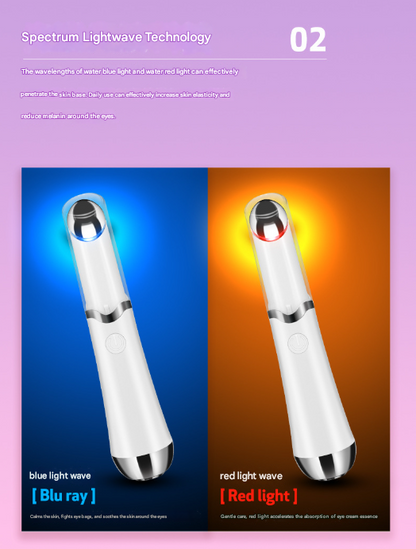 Pink Sonic Eye & Lip Massager with Red & Blue Light Therapy - Heated Vibrating Wand for Puffiness and Wrinkles