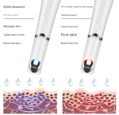 Pink Sonic Eye & Lip Massager with Red & Blue Light Therapy - Heated Vibrating Wand for Puffiness and Wrinkles