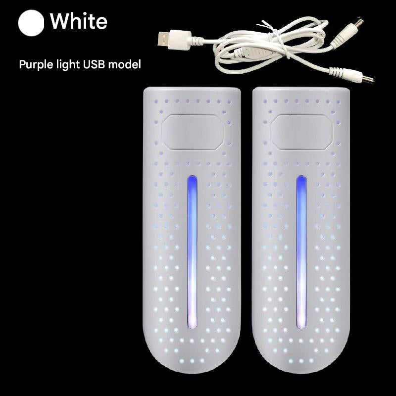 White Portable USB Shoe Dryer & Deodorizer - Constant Temperature Electric Boot Warmer with UV Sanitizer