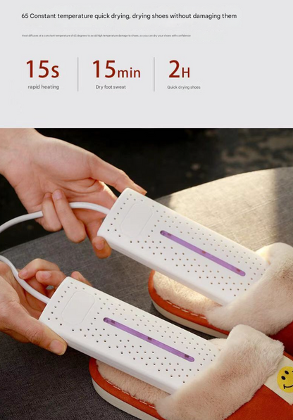 White Portable USB Shoe Dryer & Deodorizer - Constant Temperature Electric Boot Warmer with UV Sanitizer