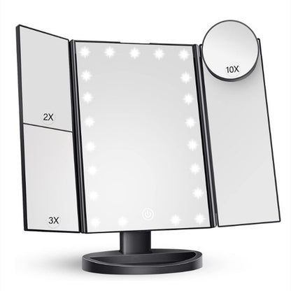 White LED Lighted Tri-Fold Vanity Mirror with 2X/3X/10X Magnification