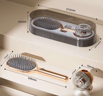 Gold Premium Self-Cleaning Hair Brush Set with Stand - Anti-Static Detangling & Scalp Massage Paddle Brush