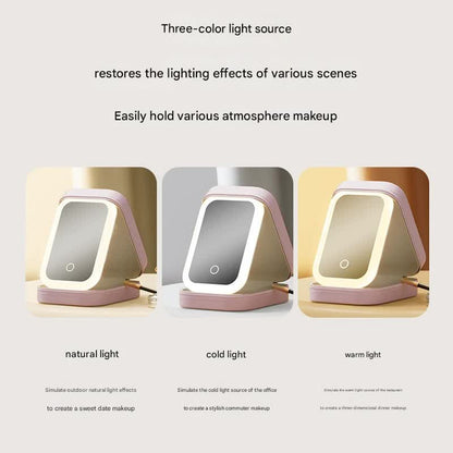 Portable Jewelry & Makeup Organizer Box with LED Touch Mirror - Rechargeable, Adjustable Lighting(white)