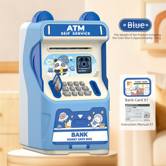 Blue Kids Electronic ATM Piggy Bank - Password Safe Box with Auto Scroll & Music - Educational Saving Toy