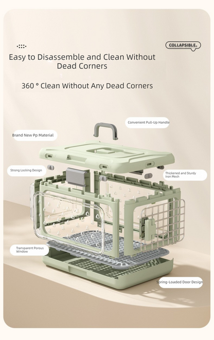 Grey Premium Foldable Pet Carrier Crate - Breathable Aviation Travel Box for Cats & Small Dogs up to 10kg - Portable Car & Flight Transport Case