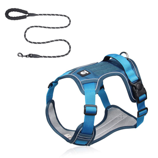 Blue S Adjustable No-Pull Dog Harness and Leash Set - Reflective & Padded Vest for Medium to Large Dogs
