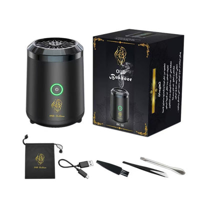 Portable Electric Oud Bukhoor Incense Burner with Speaker - USB Rechargeable Aroma Diffuser for Car and Home - Fits Australian Cup Holders - 98mm