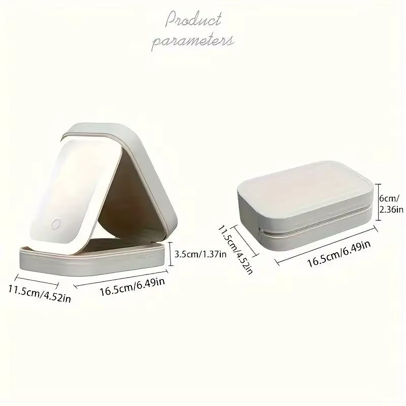 Pink Portable LED Makeup Mirror with Jewellery Storage Box Touch Screen Adjustable Light Travel Cosmetic Organizer Case