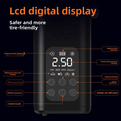 Beige 4-in-1 Car Vacuum Cleaner and Tyre Inflator Portable Cordless Air Pump with LED Light and Digital Pressure Gauge