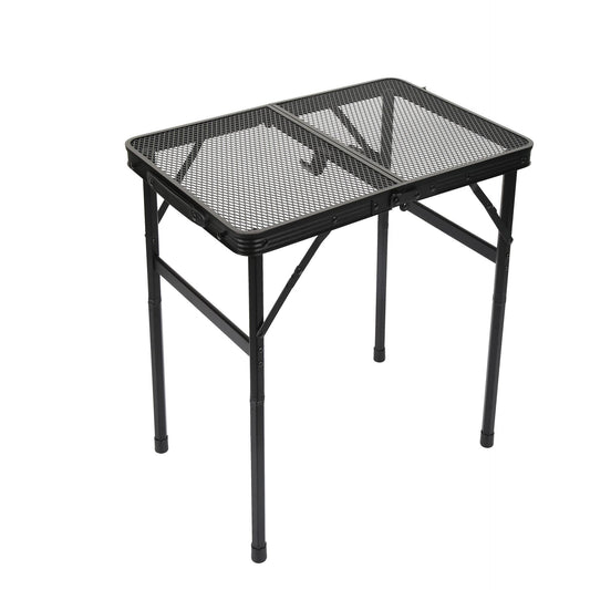 Portable Folding Camping Table 60x40cm - Adjustable Height Heat Resistant Mesh Top - Lightweight Aluminum Outdoor BBQ & Picnic Stand