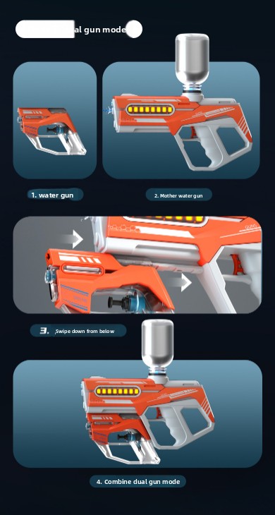 2-in-1 Electric Water Gun Automatic Squirt Blaster Set Detachable Mini Pistol High Capacity Summer Pool Toy Blue Grey