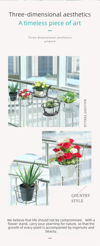 Hanging Flower Pot Holder Metal Balcony Railing Planter Basket Round Iron Rack with Mesh Bottom Fits up to 6cm Rail for Fence & Patio Black
