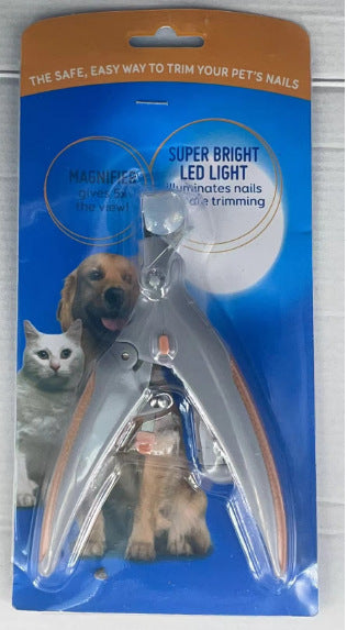 Illuminated Pet Nail Clippers with 5x Magnifier & LED Light - Professional Safety Claw Trimmer for Dogs & Cats - Non-Slip ABS Handle with Nail Catcher - Grey