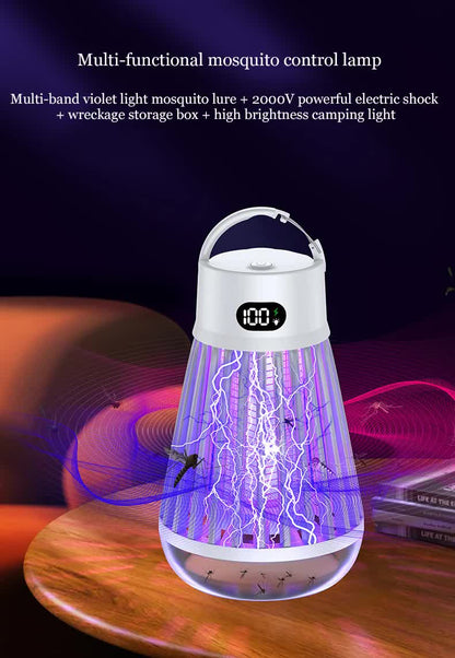 2-in-1 Rechargeable Mosquito Zapper & Camping Lantern - 2000V Electric Insect Killer with Smart Digital Display - 2000mAh Battery Portable Bug Trap for Outdoor Tent Patio & Home - IPX5 Waterproof - White