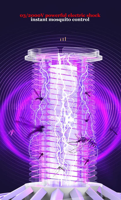 2-in-1 Rechargeable Mosquito Zapper & Camping Lantern - 2000V Electric Insect Killer with Smart Digital Display - 2000mAh Battery Portable Bug Trap for Outdoor Tent Patio & Home - IPX5 Waterproof - White