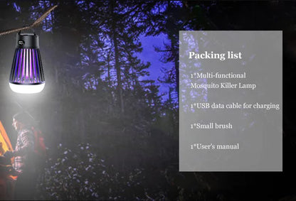 2-in-1 Rechargeable Mosquito Zapper & Camping Lantern - 2000V Electric Insect Killer with Smart Digital Display - 2000mAh Battery Portable Bug Trap for Outdoor Tent Patio & Home - IPX5 Waterproof - Black