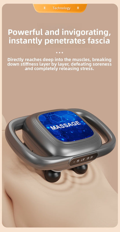 6-Head Deep Tissue Percussion Massager - Cordless Electric Muscle Gun with Red Light Therapy - 9 Speed Dual Handle Body Relaxer for Back & Legs - Ivory White