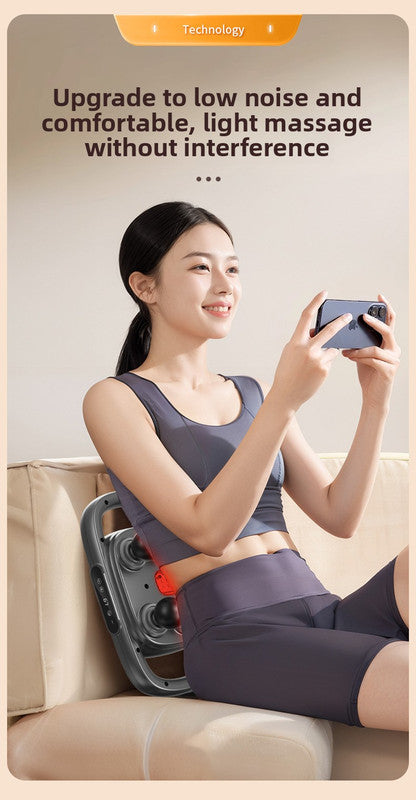 6-Head Deep Tissue Percussion Massager - Cordless Electric Muscle Gun with Red Light Therapy - 9 Speed Dual Handle Body Relaxer for Back & Legs - Ivory White