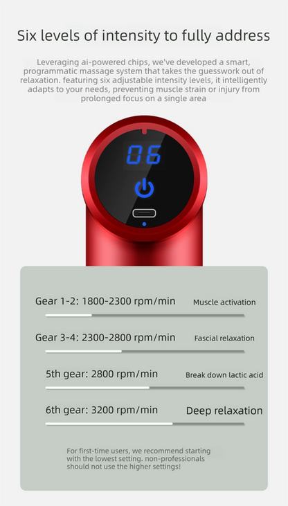 Mini Electric Massage Gun with LCD Display Portable Deep Tissue Percussion Muscle Relief Tool 6 Speeds Quiet Motor Type-C Charging Black