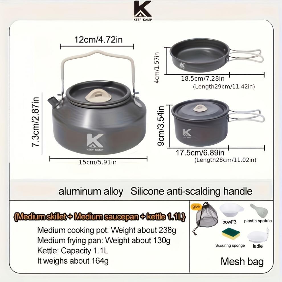 Portable & Foldable Outdoor Cookware Set - Lightweight Camping Pot, Pan, Kettle & Tableware for Hiking, Backpacking, and Travel