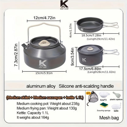Portable & Foldable Outdoor Cookware Set - Lightweight Camping Pot, Pan, Kettle & Tableware for Hiking, Backpacking, and Travel