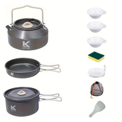 Portable & Foldable Outdoor Cookware Set - Lightweight Camping Pot, Pan, Kettle & Tableware for Hiking, Backpacking, and Travel