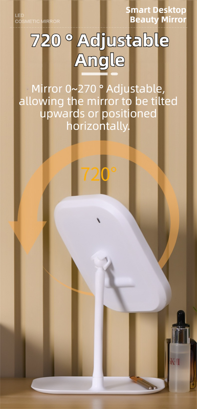 Portable LED Makeup Mirror with Integrated Fill Light & Storage Chassis - 360°Rotatable High-Definition Stylish Tabletop Vanity Mirror(White)