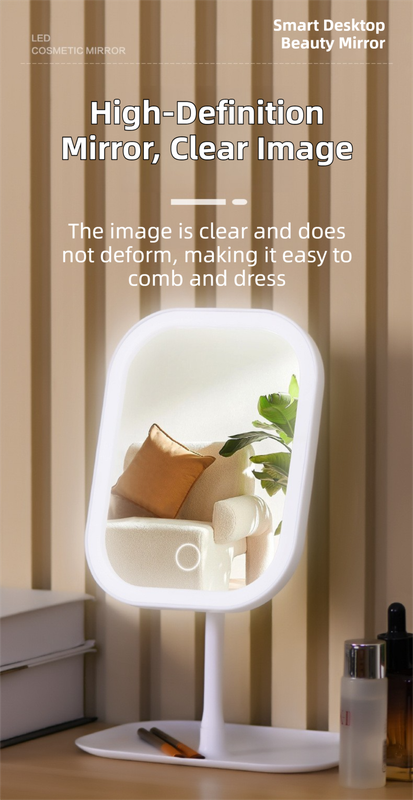 Portable LED Makeup Mirror with Integrated Fill Light & Storage Chassis - 360°Rotatable High-Definition Stylish Tabletop Vanity Mirror(Pink)