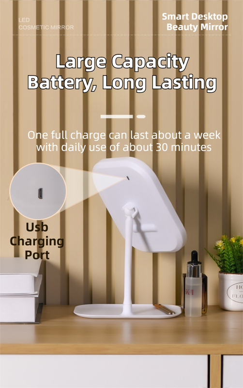 Portable LED Makeup Mirror with Integrated Fill Light & Storage Chassis - 360°Rotatable High-Definition Stylish Tabletop Vanity Mirror(Pink)